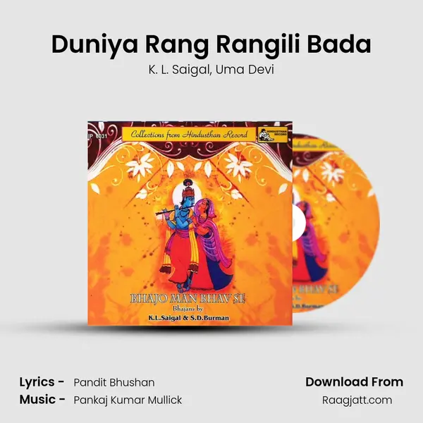 Duniya Rang Rangili Bada - K. L. Saigal album cover 